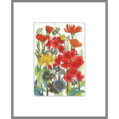 Marigolds and Geraniums - Original Batik Painting.